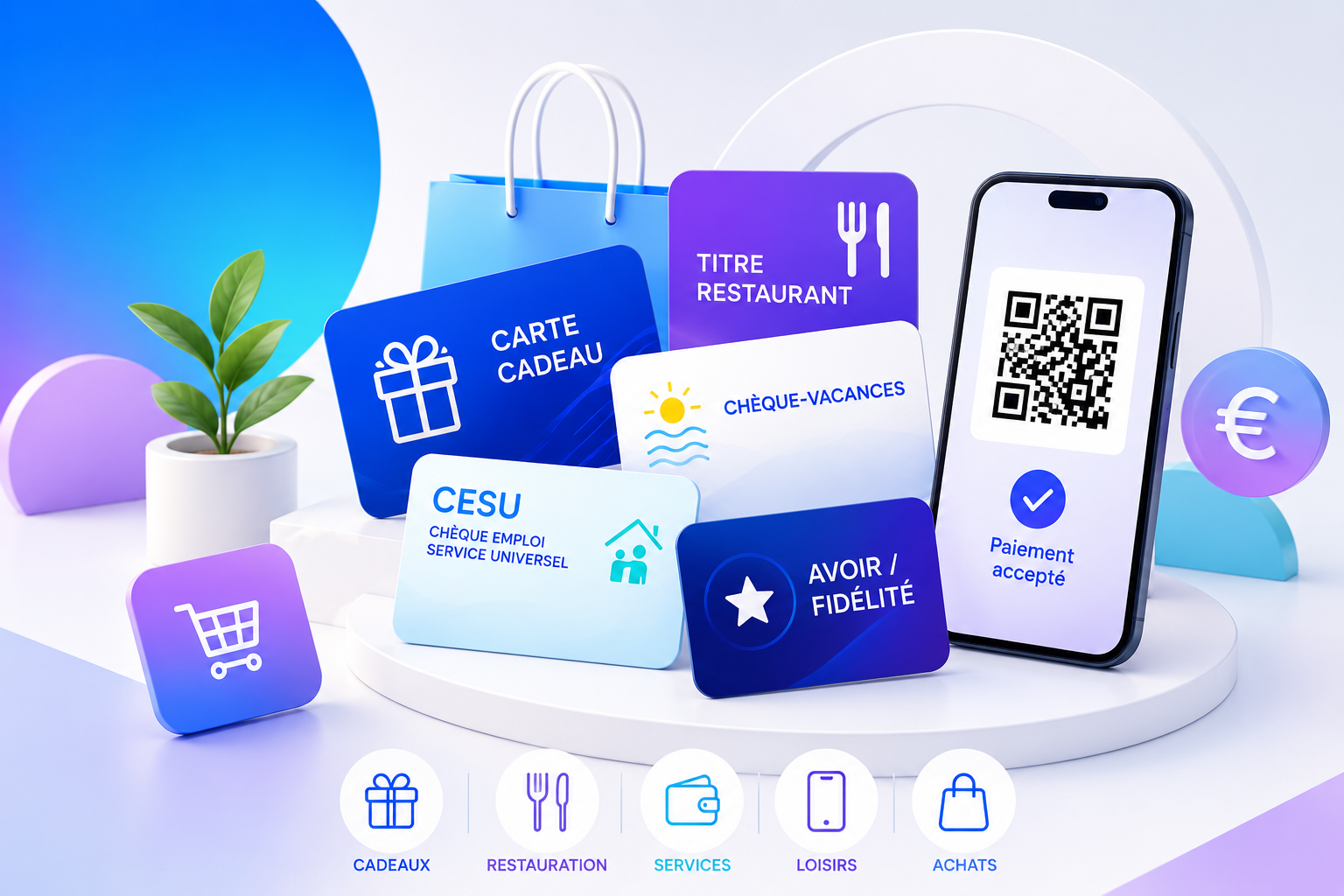 Visuel des principaux titres prépayés utilisés dans le retail et les avantages salariés