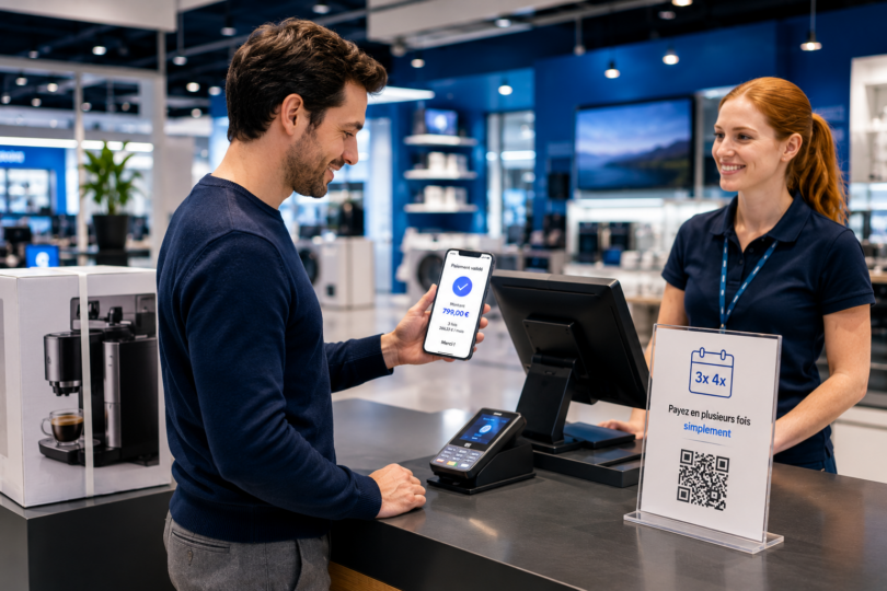 Paiement en plusieurs fois en magasin permettant de faciliter les achats et d'améliorer la conversion des enseignes.